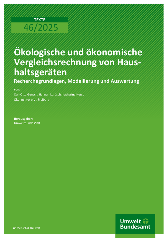 Cover des Berichts "Ökologische und ökonomische Vergleichsrechnung von Haushaltsgeräten"