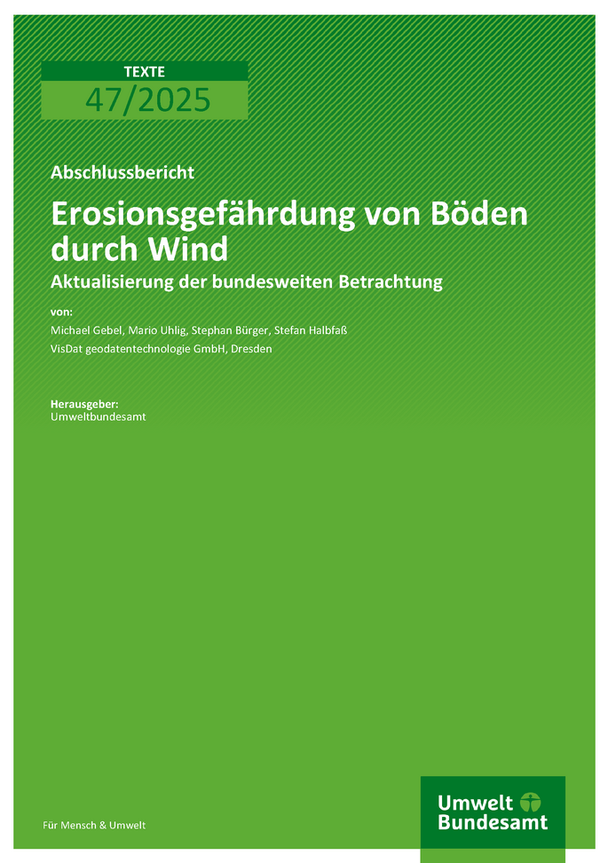 Cover des Berichts "Erosionsgefährdung von Böden durch Wind"