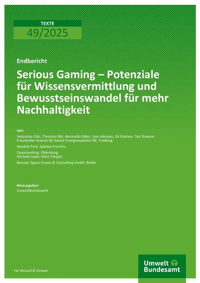 Cover des Berichts "Serious Gaming - Potenziale für Wissensvermittlung und Bewusstseinswandel für mehr Nachhaltigkeit"