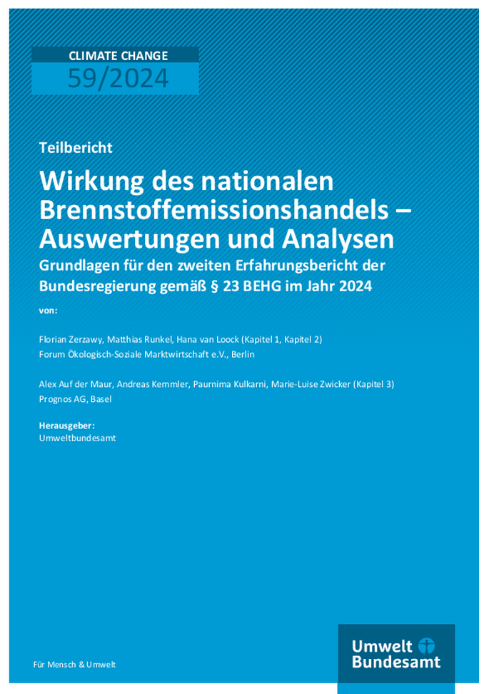 Cover des Berichts "Wirkung des nationalen Brennstoffemissionshandels – Auswertungen und Analysen"