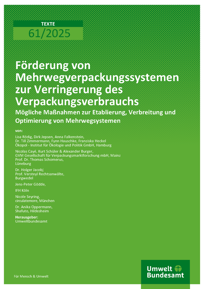 Cover des Berichts "Förderung von Mehrwegverpackungssystemen zur Verringerung des Verpackungsverbrauchs"