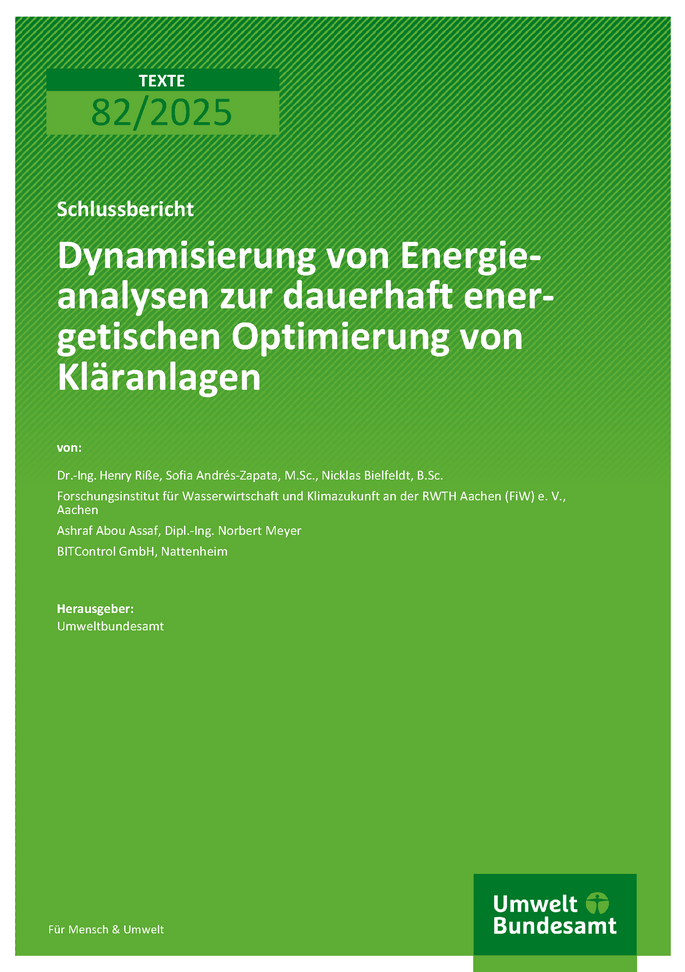 Cover des Berichts "Dynamisierung von Energieanalysen zur dauerhaft energetischen Optimierung von Kläranlagen"