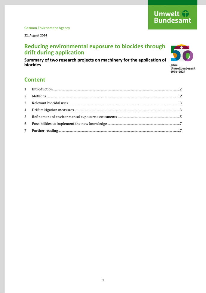 Cover des Factsheets "Reducing environmental exposure to biocides through drift during application"