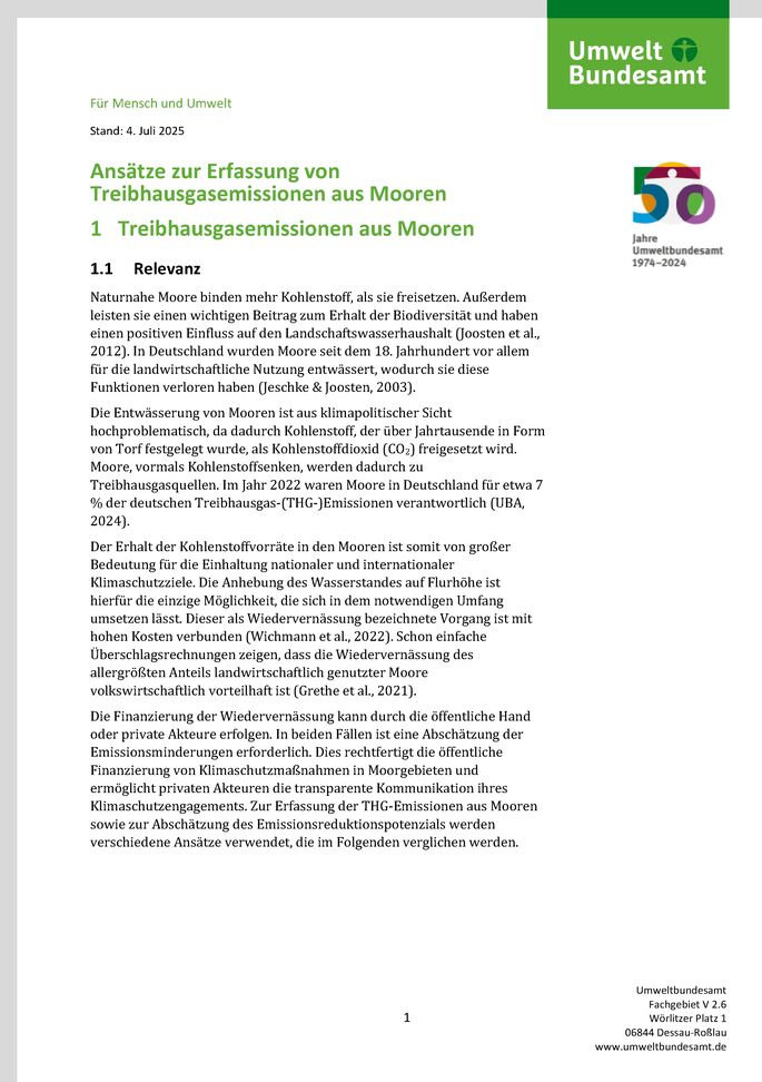 Cover des Factsheets "Ansätze zur Erfassung von Treibhausgasemissionen aus Mooren"