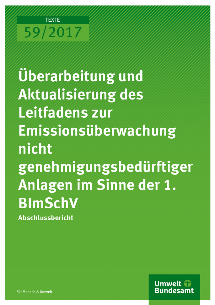 Cover der Publikation Texte 59/2017 Aktualisierung des Leitfadens zur Emissionsüberwachung