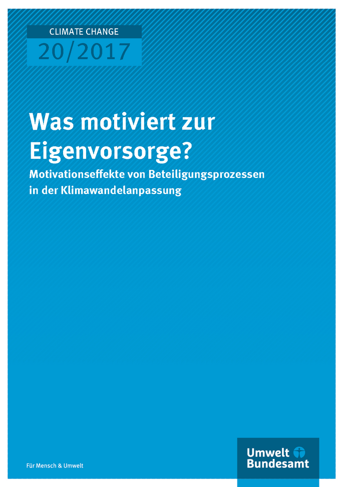 Cover der Publikation Climate Change 20/2017 Was motiviert zur Eigenvorsorge? Motivationseffekte von Beteiligungsprozessen in der Klimawandelanpassung 