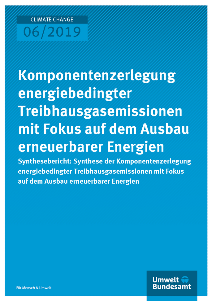 Cover der Publikation CLIMATE CHANGE 06/2019 Komponentenzerlegung energiebedingter Treibhausgasemissionen mit Fokus auf dem Ausbau erneuerbarer Energien