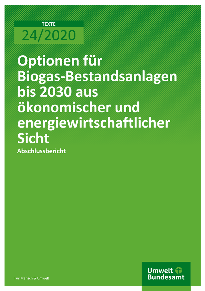 Cover der Publikation TEXTE 24/2020 Optionen für Biogas-Bestandsanlagen bis 2030 aus ökonomischer und energiewirtschaftlicher Sicht