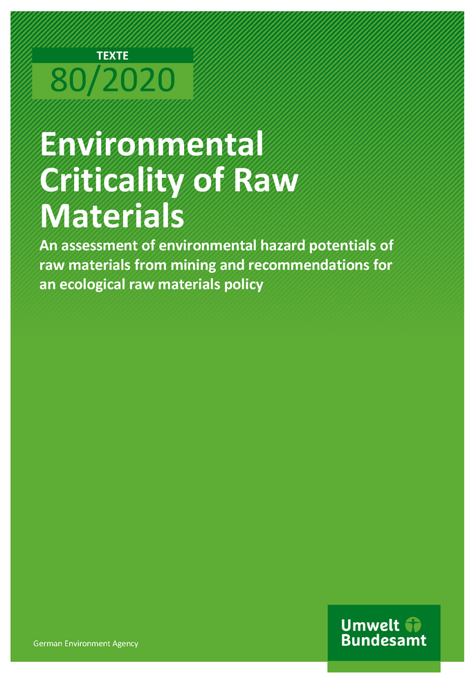Cover of publication TEXTE 80/2020 Environmental Criticality of Raw Materials