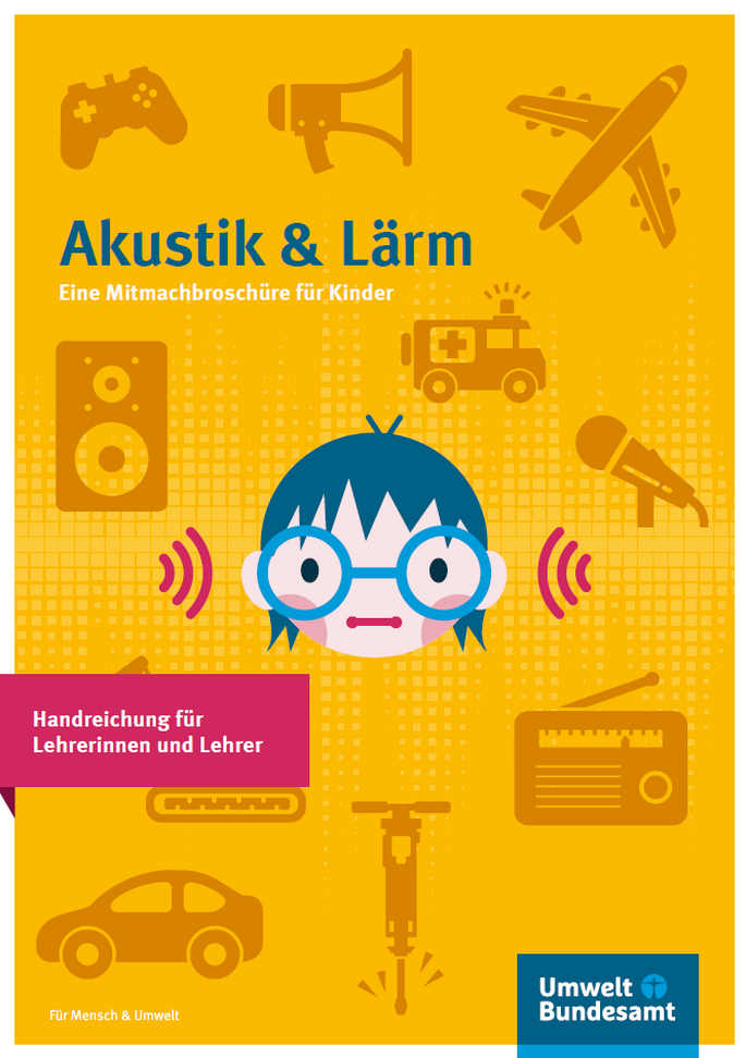 Cover mit Comiczeichnung eines Kinderkopfes mit Brille, der von lärmenden Gegenständen wie Krankenwagen, Radio oder Lautsprecher umgeben ist