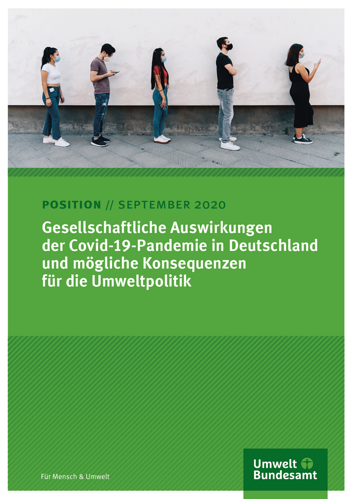 Titelseite des Positionspapieres. Das Titelfoto zeigt Menschen, die mit Abstand und Mund-Nase-Bedeckung in einer Schlange warten.