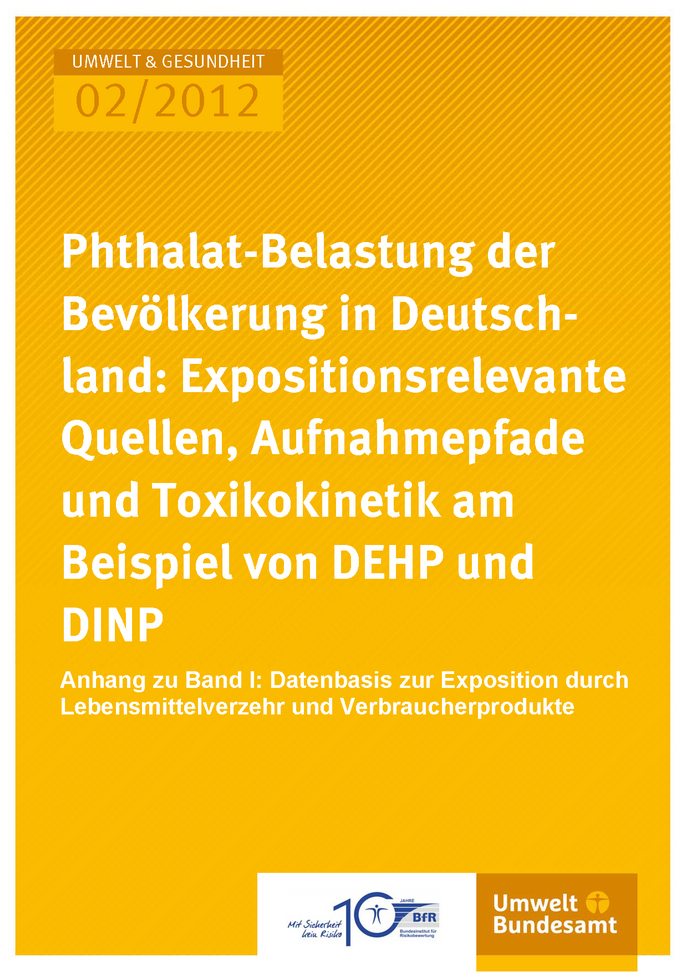 Publikation:Phthalat-Belastung der Bevölkerung in Deutschland: Expositionsrelevante Quellen, Aufnahmepfade und Toxikokinetik am Beispiel von DEHP und DINPAnhang zu Band I: Datenbasis zur Exposition durch Lebensmittelverzehr und Verbraucherprodukte