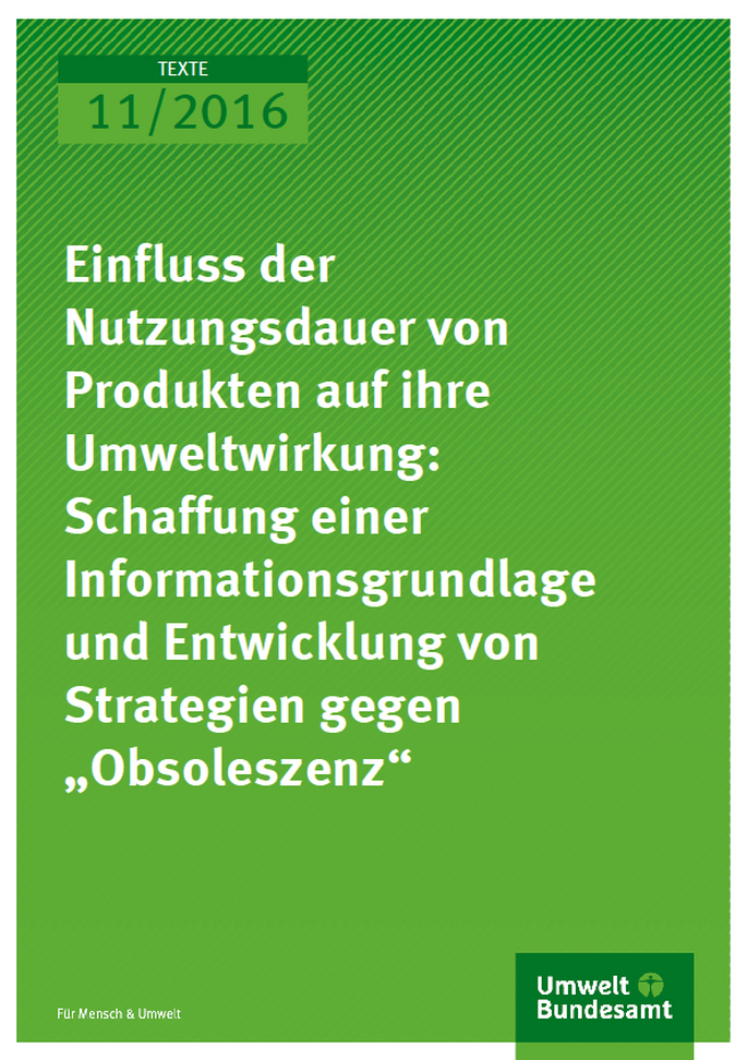 Cover Texte 11/2016 Einfluss der Nutzungsdauer von Produkten auf ihre Umweltwirkung: Schaffung einer Informationsgrundlage und Entwicklung von Strategien gegen „Obsoleszenz“