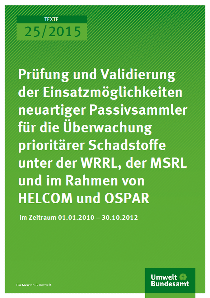 Cover Texte 25/2015 Prüfung und Validierung der Einsatzmöglichkeiten neuartiger Passivsammler für die Überwachung prioritärer Schadstoffe unter der WRRL, der MSRL und im Rahmen von HELCOM und OSPAR