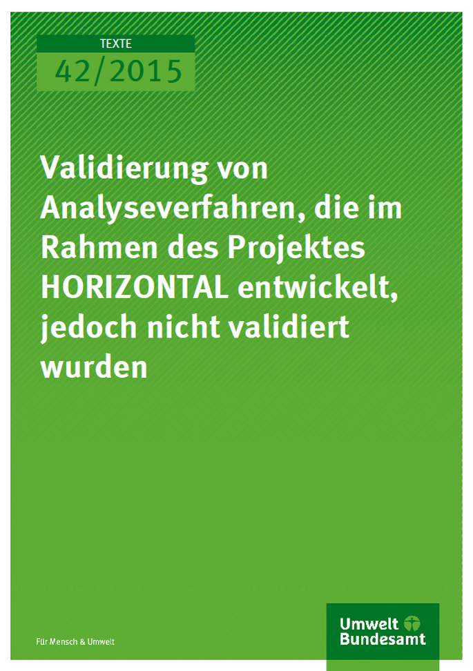 Cover Texte 42/2015 Validierung von Analyseverfahren, die im Rahmen des Projektes HORIZONTAL entwickelt, jedoch nicht validiert wurden