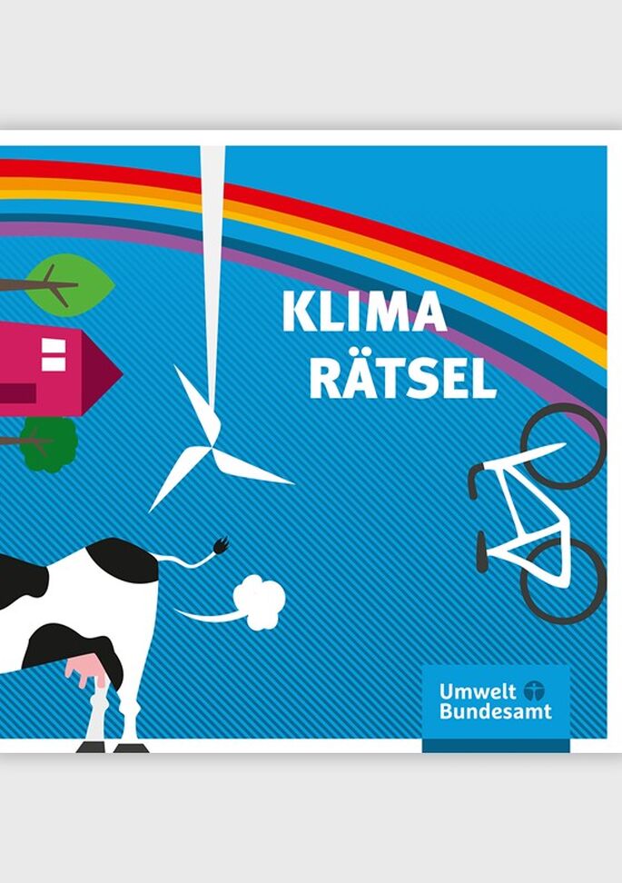 buntes Cover mit Kuh, Windrad und Fahrrad