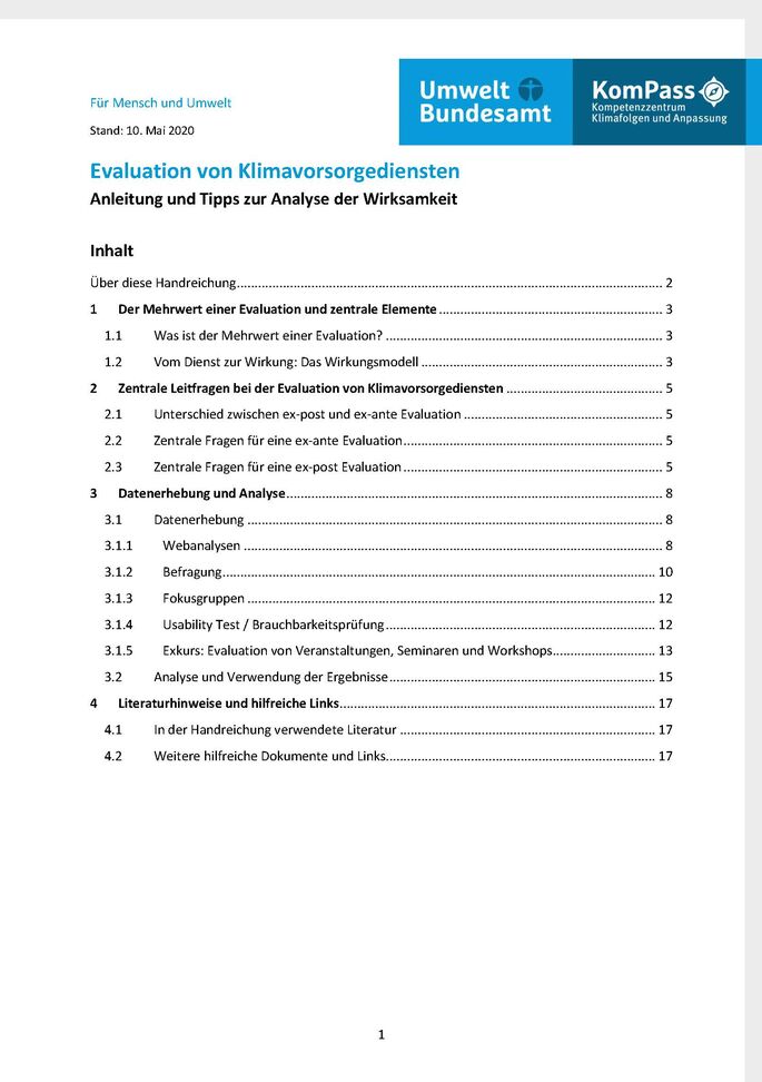 Erste Seite mit Inhaltsverzeichnis