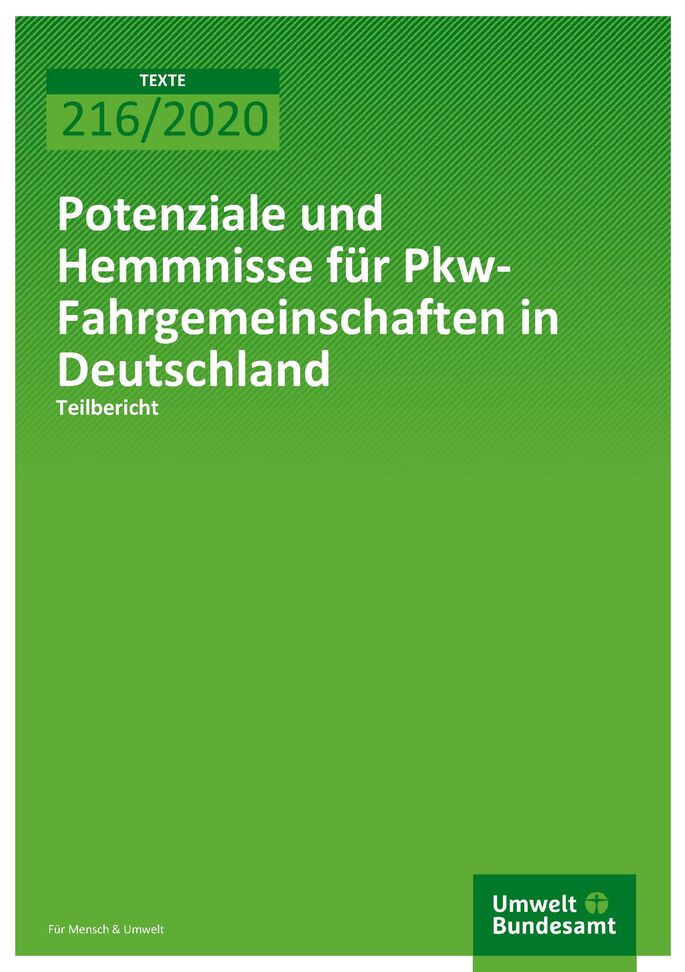 Cover der Publikation TEXTE 216/2020 Potenziale und Hemmnisse für Pkw- Fahrgemeinschaften in Deutschland