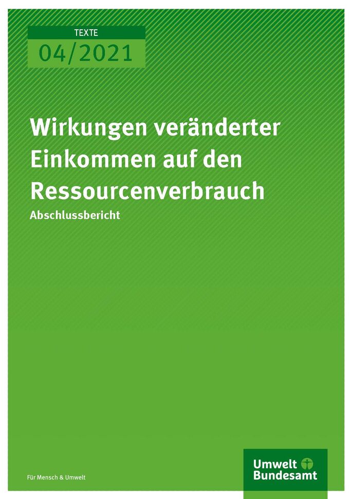 Titelseite der Publikation TEXTE 04/2021 Wirkungen veränderter Einkommen auf den Ressourcenverbrauch