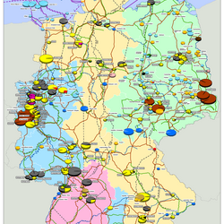 In der Karte der Kraftwerksstandorte sind Kraftwerke der öffentlichen Stromversorgung und Industriekraftwerke  mit einer Bruttoleistung ab 100 MW verzeichnet. Weiterhin sind die Höchstspannungsleitungen in den Spannungsebenen 380 kV und 220 kV eingetragen.