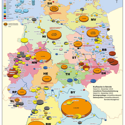 Die Karte zeigt Kraftwerke ab 100 MW sowie die installierte Photovoltaikleistung in Deutschland und den einzelnen Bundesländern.