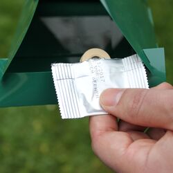 Lockstofffalle gegen Apfelwickler, die die Stärke des Falterflugs anzeigt.