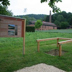 begehbares Bodenprofil – Ziegel- und Kalkmuseum im Hintergrund