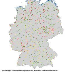 Veränderungen der mittleren Nitratgehalte an den Messstellen des EU-Nitratmessnetzes: Vergleich der Zeiträume 2012 - 2015 und 2016 - 2018