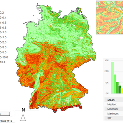 Slope length and slope inclination factor (LS factor) of the Universal Soil Loss Equation (USLE) according to Gebel et al. 2021 with detail view (top right) 