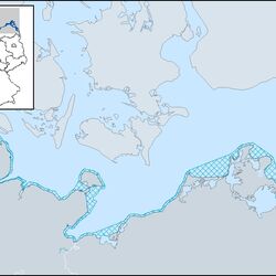Eine Karte der Ostseeküste. Der relevante Gewässertyp ist dunkel schraffiert.