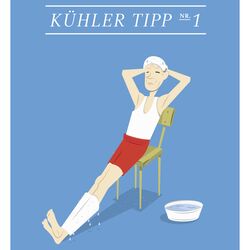 Zeichnung eines Mannes der sich mit einem nassen Lappen die Waden kühlt