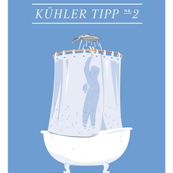 Grafik einer Person unter der dusche mit dem Tipp öfter eine kühle Dusche zu nehmen oder ein Fußbad