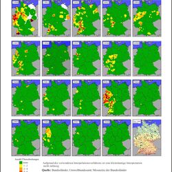 Historische Karten: Ozonüberschreitungen von 240 µg pro m3 1990-2008