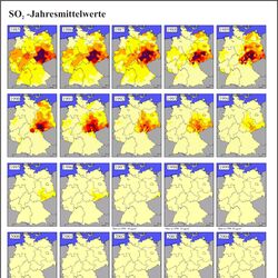 Historische Karten:  SO2-Jahresmittelwerte 1985-2008