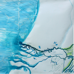 blaues Aquarell auf weißem Grund