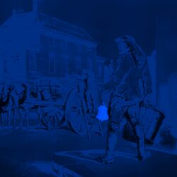 Altes Bild eines Mannes mit Korb und Glocke, der den Müll auf der Straße einsammelt.