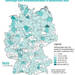 Deutschlandkarte mit Stellenanzeigen im Umweltbereich