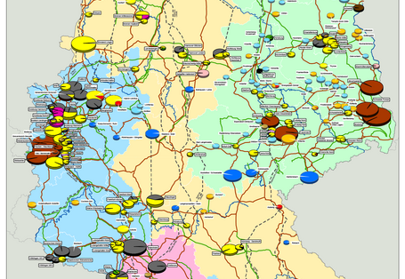 In der Karte der Kraftwerksstandorte sind Kraftwerke der öffentlichen Stromversorgung und Industriekraftwerke  mit einer Bruttoleistung ab 100 MW verzeichnet. Weiterhin sind die Höchstspannungsleitungen in den Spannungsebenen 380 kV und 220 kV eingetragen.