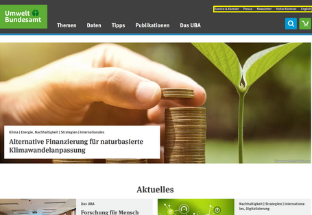 Screenshot der UBA-Website, gelb umrandet das Metamenü