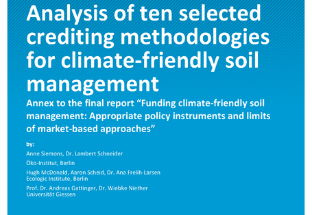 Cover of report "Analysis of ten selected crediting methodologies for climate-friendly soil management"