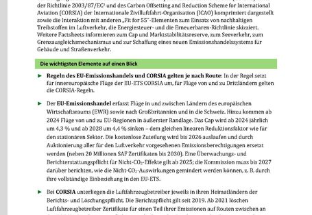Cover des Factsheets "Luftverkehr im EU-ETS und CORSIA im „Fit for 55“ – Paket" 