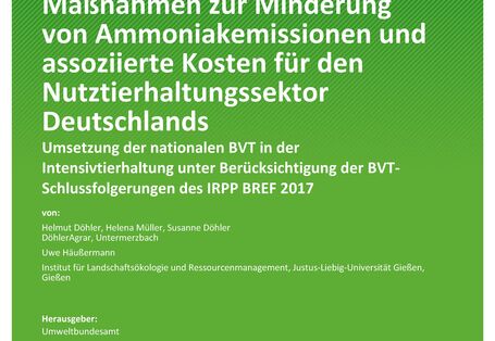 Cover des Berichts "Maßnahmen zur Minderung von Ammoniakemissionen und assoziierte Kosten für den Nutztierhaltungssektor Deutschlands"