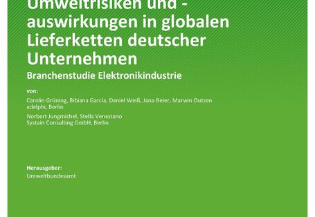Cover des Berichts "Umweltrisiken und -auswirkungen in globalen Lieferketten deutscher Unternehmen"