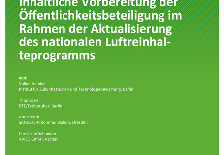 Cover des Berichts "Inhaltliche Vorbereitung der Öffentlichkeitsbeteiligung im Rahmen der Aktualisierung des nationalen Luftreinhalteprogramms"