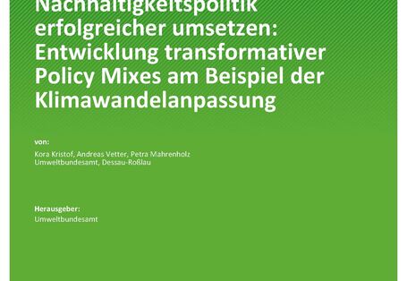 Cover des Berichts "Nachhaltigkeitspolitik erfolgreicher umsetzen: Entwicklung transformativer Policy Mixes am Beispiel der Klimawandelanpassung"