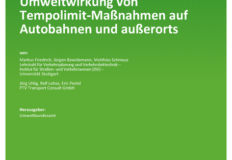 Cover des Berichts "Modellierung der Umweltwirkung von Tempolimit-Maßnahmen auf Autobahnen und außerorts"
