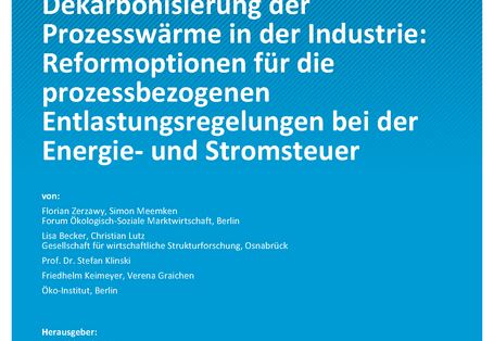 Cover des Berichts "Dekarbonisierung der Prozesswärme in der Industrie: Reformoptionen für die prozessbezogenen Entlastungsregelungen bei der Energie- und Stromsteuer"