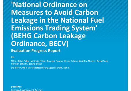 Cover of report "National Ordinance on Measures to Avoid Carbon Leakage in the National Fuel Emissions Trading System' (BEHG Carbon Leakage Ordinance, BECV)"