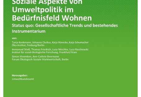 Cover des Berichts "Soziale Aspekte von Umweltpolitik im Bedürfnisfeld Wohnen"