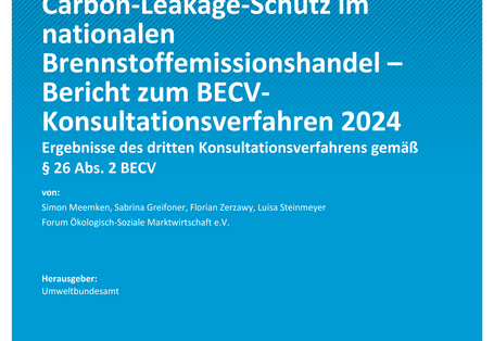 Cover des Berichts "Carbon Leakage-Schutz im nationalen Brennstoffemissionshandel – Bericht zum BECV-Konsultationsverfahren 2024"